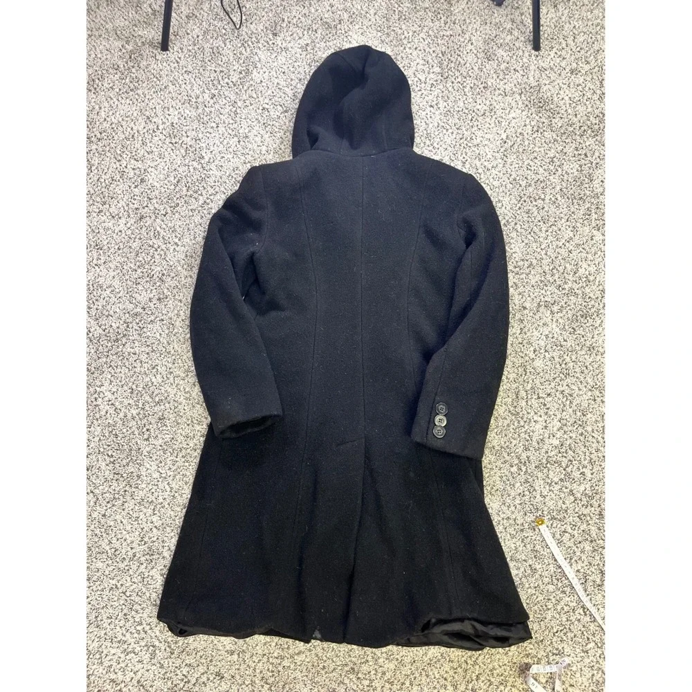 Marvin‎ Richards Black Hooded 100% Wool Overcoat Button Front USA Womens Medium
